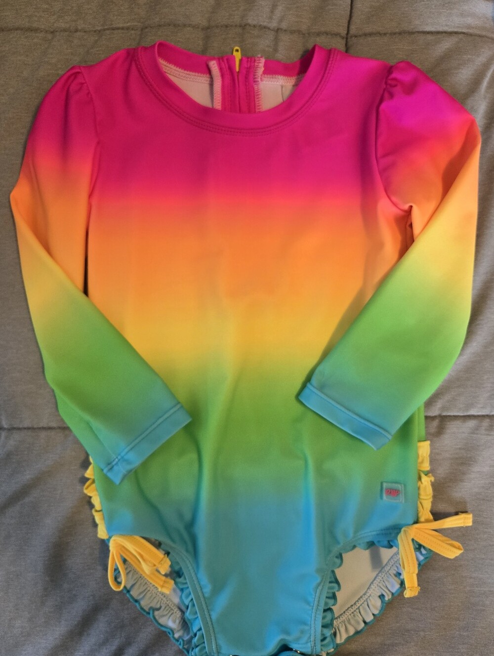 Rufflebutts Toddler Girls One Piece Rashguard Neon Bathing Suit- size 3T